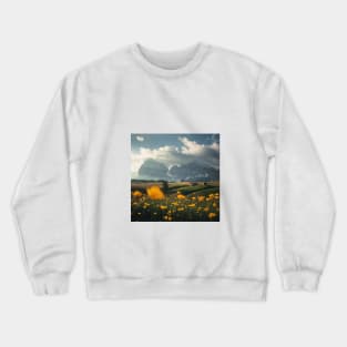 Yellow tulips and the mountain view Crewneck Sweatshirt